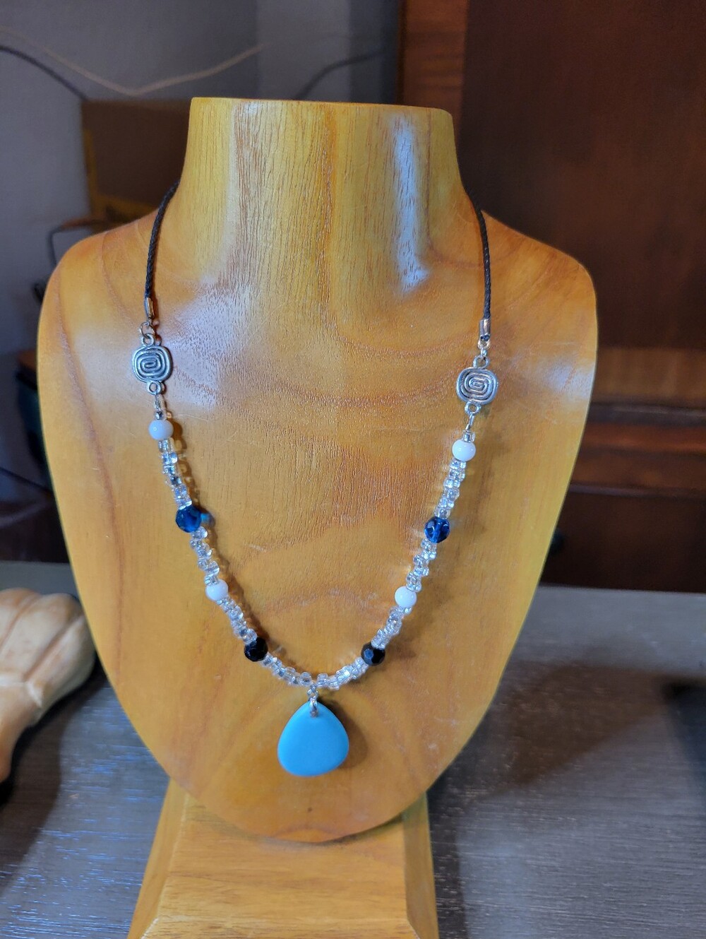 Handcrafted Blue Teardrop Beaded Necklace